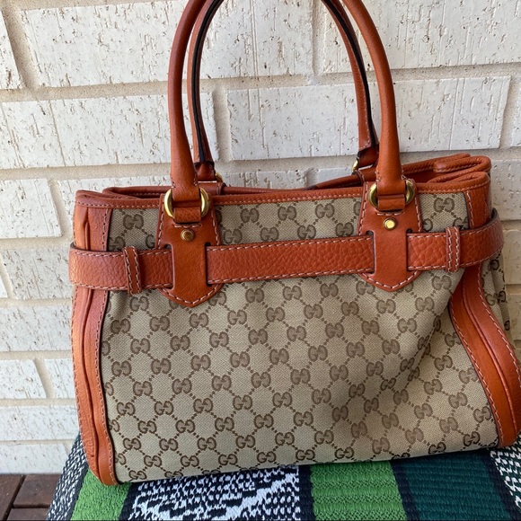 Gucci Orange GG Canvas Running Tote Bag Purse Med - Picture 12 of 16